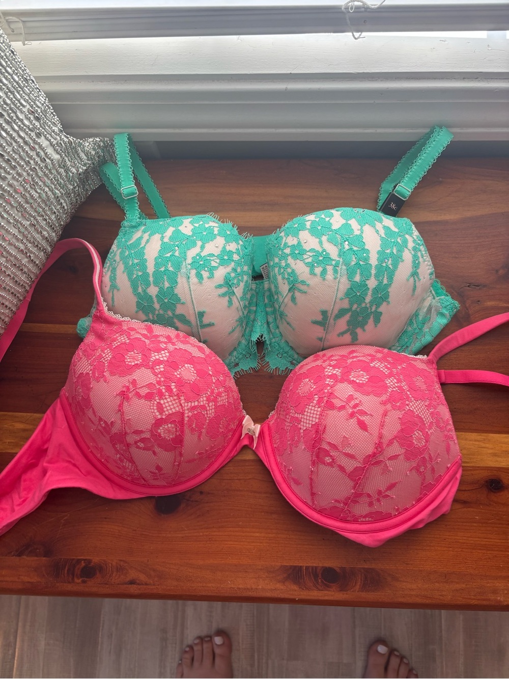 Lace Victoria Secret Push-Up Bra Bundle -2- Pink and Teal